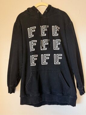 LF Oversized Black Hoodie with White Graphic Logo